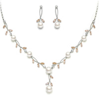 EVER FAITH Wedding Pearl Jewelry for Bride CZ Crystal Simulated Pearls Floral Vine Filigree Bridal Necklace Earrings Set