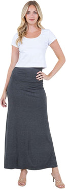 Azules Women's Maxi Skirt: Elegant, Soft, Stretchy Flowy Rayon Boho, High Waist Fold Over – Versatile for Any Occasion.