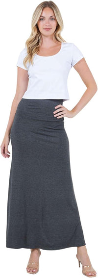 Azules Women's Maxi Skirt: Elegant, Soft, Stretchy Flowy Rayon Boho, High Waist Fold Over – Versatile for Any Occasion.