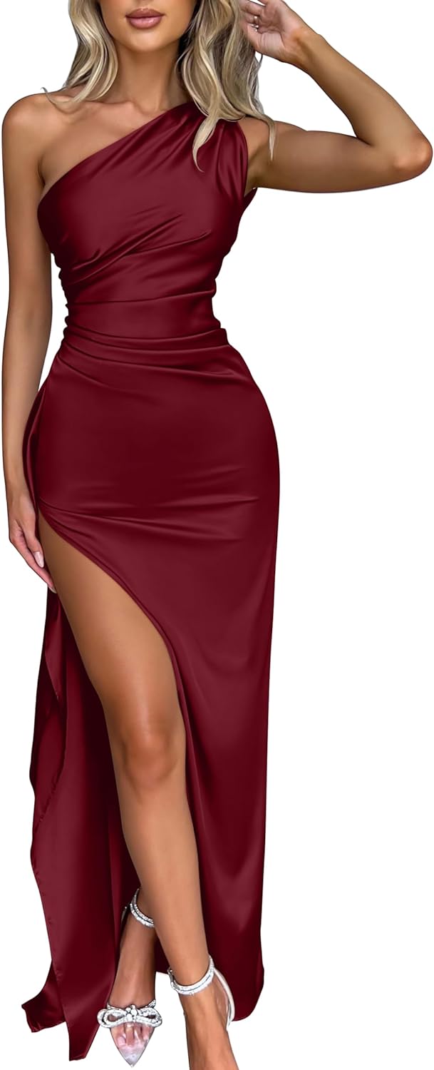 Memoriesea Women's Sexy One Shoulder High Split Cocktail Wedding Party Maxi Dress