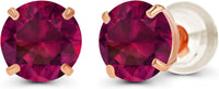 Solid 14K Yellow, White or Rose Gold 4mm Round Genuine Gemstone Birthstone Prong Set Stud Earrings For Women