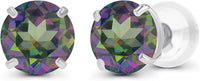 Solid 14K Yellow, White or Rose Gold 4mm Round Genuine Gemstone Birthstone Prong Set Stud Earrings For Women