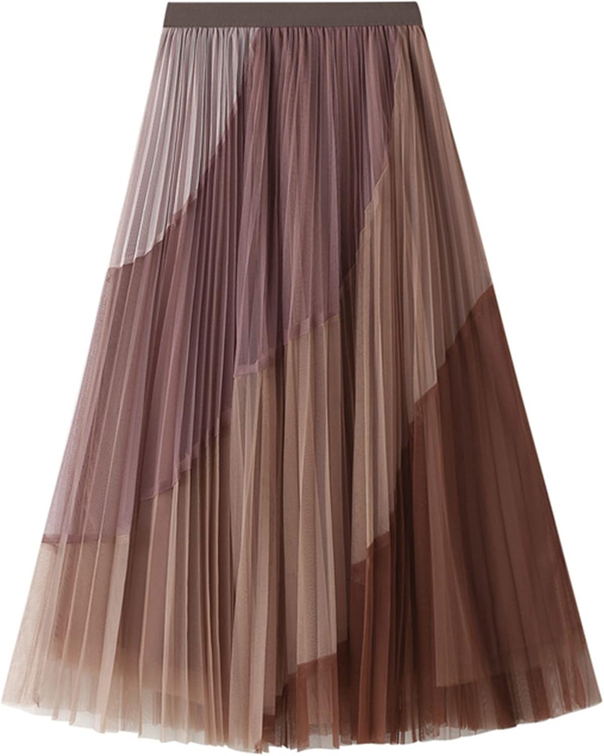 Dirholl Women's A-Line Fairy Patterned Elastic Waist Ruffle Mesh Layered Midi Skirt