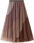Dirholl Women's A-Line Fairy Patterned Elastic Waist Ruffle Mesh Layered Midi Skirt