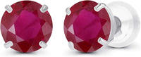 Solid 14K Yellow, White or Rose Gold 4mm Round Genuine Gemstone Birthstone Prong Set Stud Earrings For Women