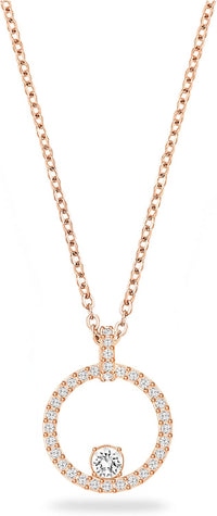 Swarovski Creativity Collection Women's Necklace, Intertwined circle Pendant with White Crystals and Rose-Gold Tone Plated Chain