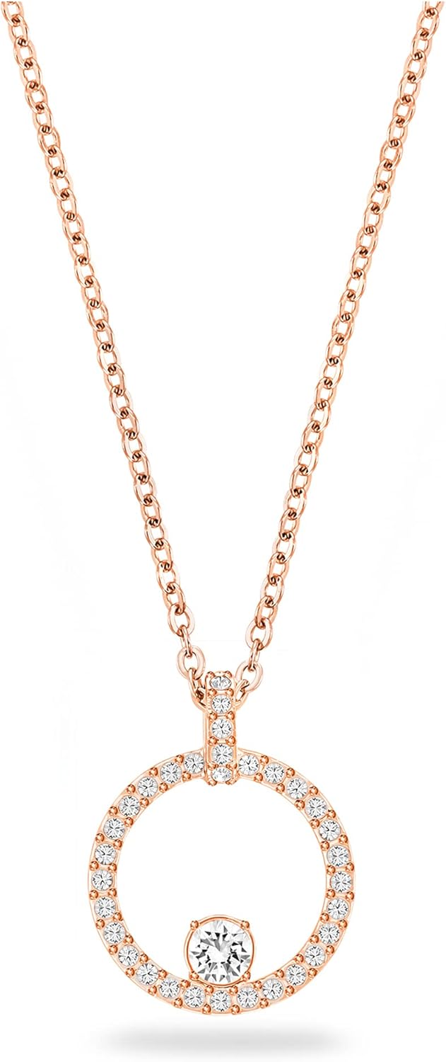 Swarovski Creativity Collection Women's Necklace, Intertwined circle Pendant with White Crystals and Rose-Gold Tone Plated Chain