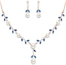 EVER FAITH Wedding Pearl Jewelry for Bride CZ Crystal Simulated Pearls Floral Vine Filigree Bridal Necklace Earrings Set