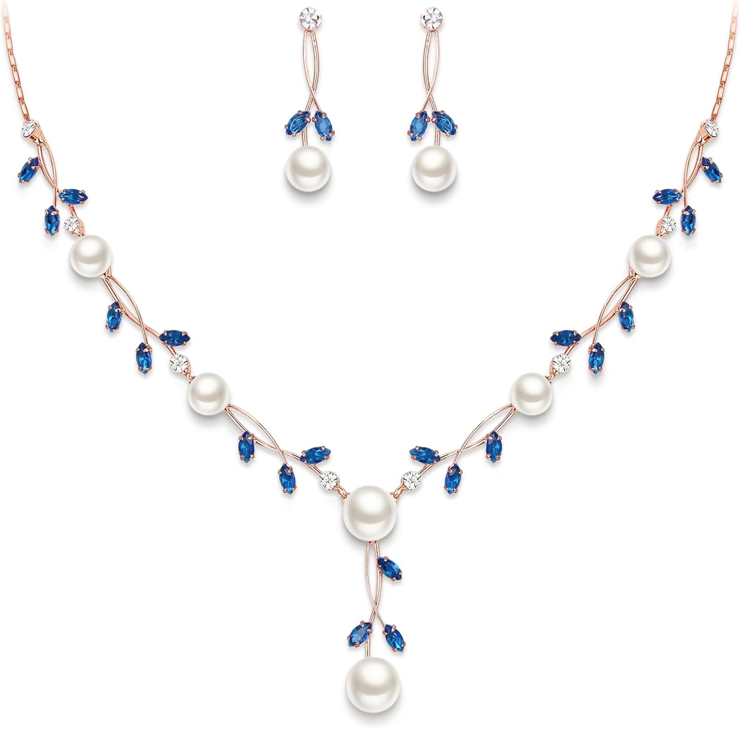 EVER FAITH Wedding Pearl Jewelry for Bride CZ Crystal Simulated Pearls Floral Vine Filigree Bridal Necklace Earrings Set