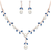 EVER FAITH Wedding Pearl Jewelry for Bride CZ Crystal Simulated Pearls Floral Vine Filigree Bridal Necklace Earrings Set