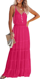 PRETTYGARDEN Sundress for Women 2025 Summer Spaghetti Strap Sleeveless High Waist Beach Long Maxi Dresses