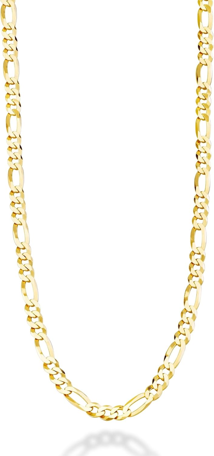 Miabella Solid 18K Gold Over Sterling Silver Italian 5mm Diamond-Cut Figaro Link Chain Necklace for Women Men, 925 Made in Italy