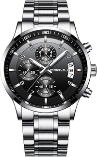 CRRJU Men's Fashion Stainless Steel Watches Date Waterproof Chronograph Wristwatches,Stainsteel Steel Band Waterproof Watch