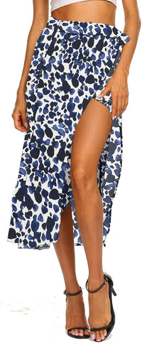 Newchoice Women's Boho Leopard Skirt High Low Split Summer Beach Midi Wrap Skirts