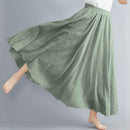 ASHER FASHION Women's Bohemian Style Elastic Waist Band Cotton Linen Long Maxi Skirt Dress