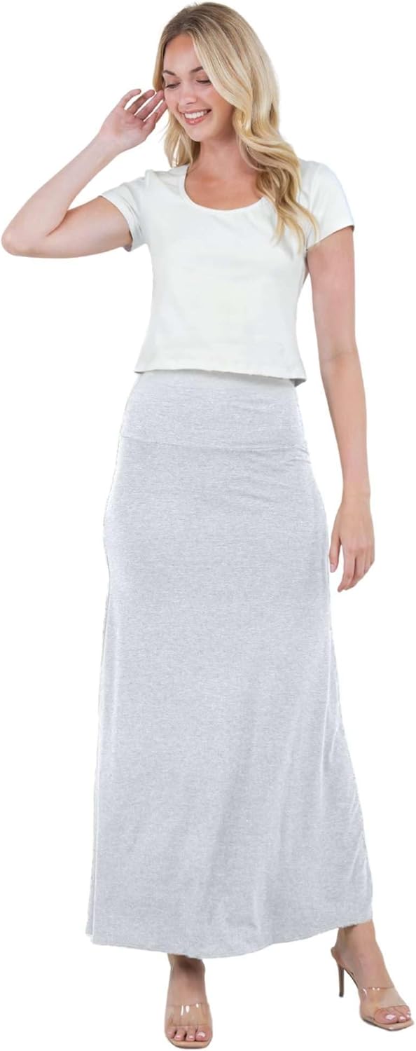 Azules Women's Maxi Skirt: Elegant, Soft, Stretchy Flowy Rayon Boho, High Waist Fold Over – Versatile for Any Occasion.