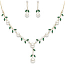 EVER FAITH Wedding Pearl Jewelry for Bride CZ Crystal Simulated Pearls Floral Vine Filigree Bridal Necklace Earrings Set