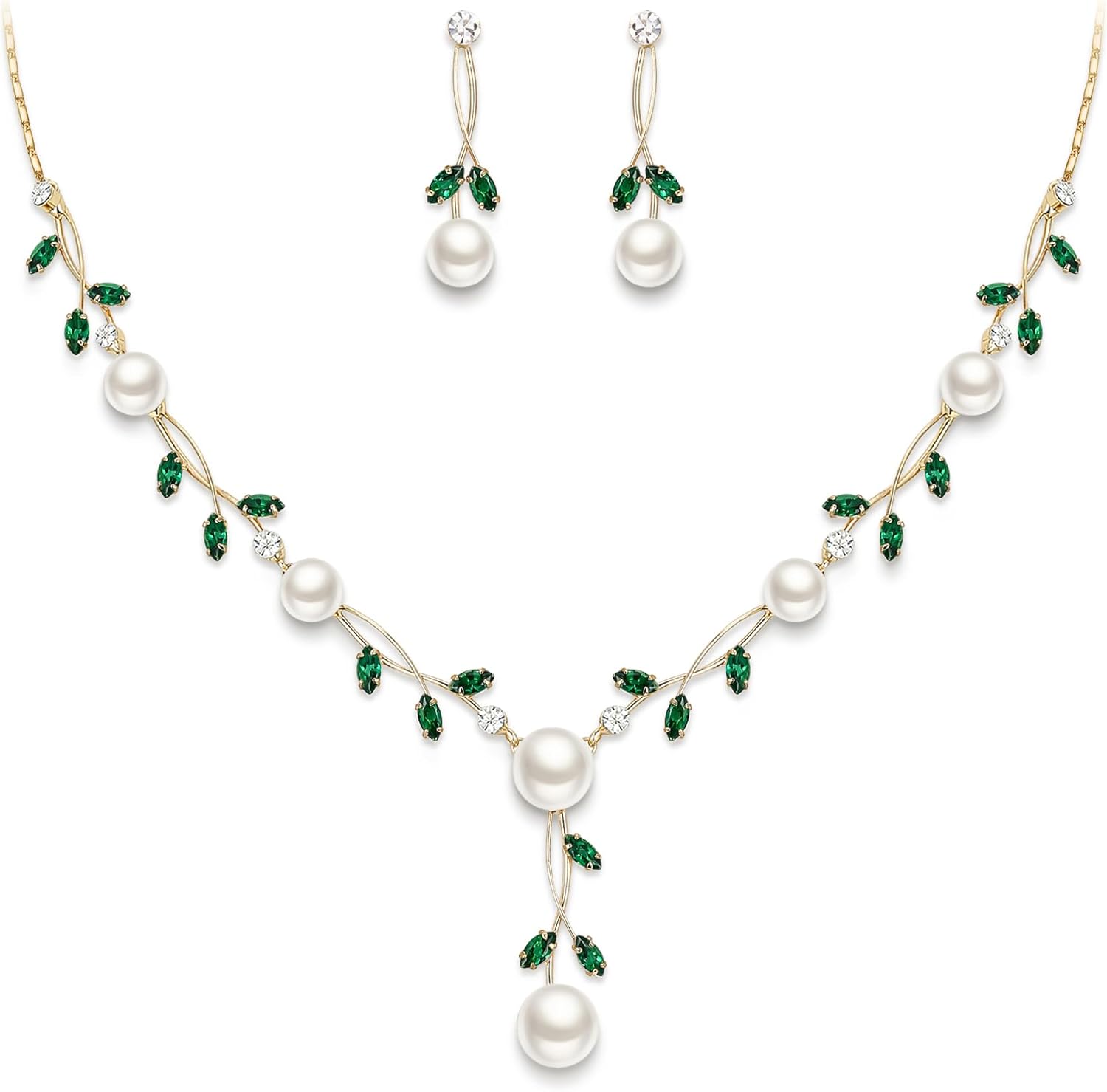 EVER FAITH Wedding Pearl Jewelry for Bride CZ Crystal Simulated Pearls Floral Vine Filigree Bridal Necklace Earrings Set