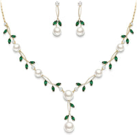 EVER FAITH Wedding Pearl Jewelry for Bride CZ Crystal Simulated Pearls Floral Vine Filigree Bridal Necklace Earrings Set