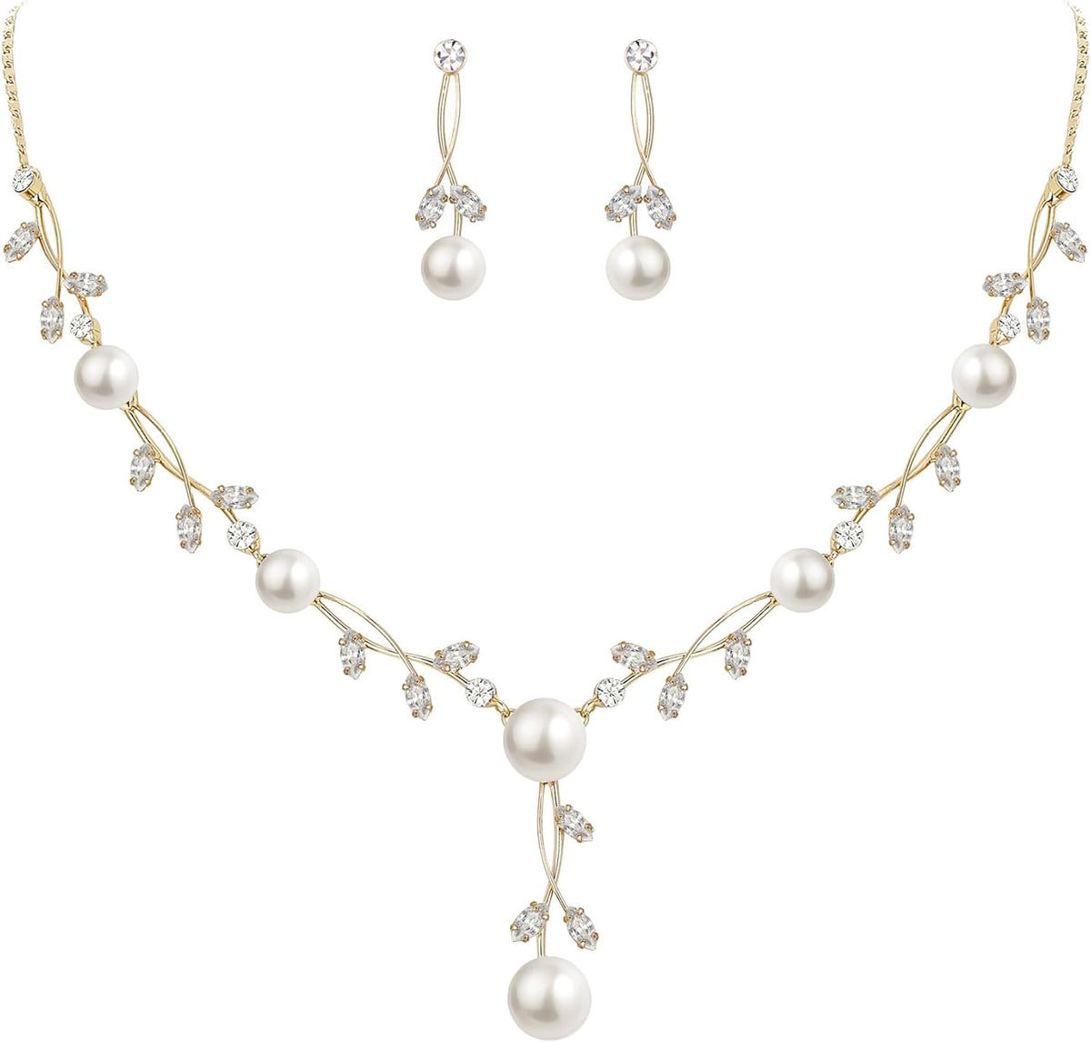 2-Earrings+Necklace_Clear Gold-Tone