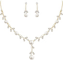EVER FAITH Wedding Pearl Jewelry for Bride CZ Crystal Simulated Pearls Floral Vine Filigree Bridal Necklace Earrings Set