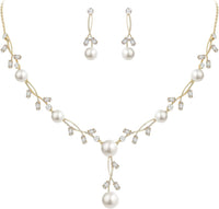 EVER FAITH Wedding Pearl Jewelry for Bride CZ Crystal Simulated Pearls Floral Vine Filigree Bridal Necklace Earrings Set