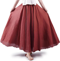 ASHER FASHION Women's Bohemian Style Elastic Waist Band Cotton Linen Long Maxi Skirt Dress
