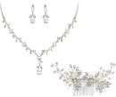 EVER FAITH Wedding Pearl Jewelry for Bride CZ Crystal Simulated Pearls Floral Vine Filigree Bridal Necklace Earrings Set
