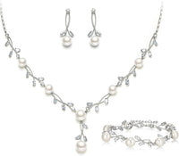 EVER FAITH Wedding Pearl Jewelry for Bride CZ Crystal Simulated Pearls Floral Vine Filigree Bridal Necklace Earrings Set