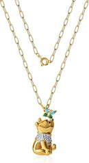 Disney Winnie the Pooh Pendant Necklace Paper Clip Chain 18-Inch - Flash Plated Necklace with Butterfly and Pooh Pendant - Winnie the Pooh Jewelry