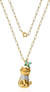 Disney Winnie the Pooh Pendant Necklace Paper Clip Chain 18-Inch - Flash Plated Necklace with Butterfly and Pooh Pendant - Winnie the Pooh Jewelry