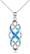 YFN Irish Celtic Knot Created Opal Pendant Necklace Sterling Silver Black Necklaces for Women Men 18"