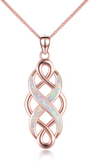 YFN Irish Celtic Knot Created Opal Pendant Necklace Sterling Silver Black Necklaces for Women Men 18"