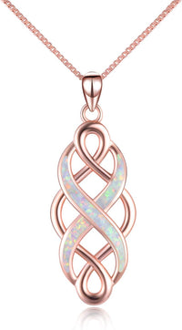 YFN Irish Celtic Knot Created Opal Pendant Necklace Sterling Silver Black Necklaces for Women Men 18"