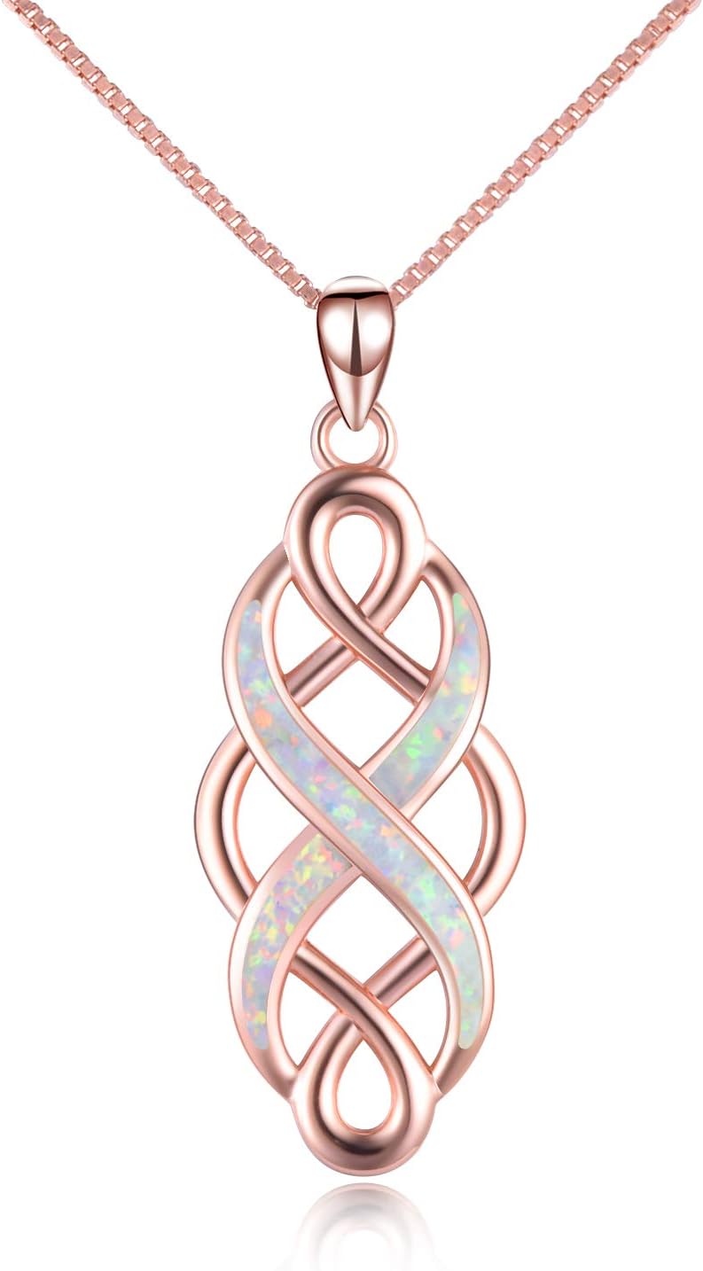 YFN Irish Celtic Knot Created Opal Pendant Necklace Sterling Silver Black Necklaces for Women Men 18"