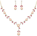 EVER FAITH Wedding Pearl Jewelry for Bride CZ Crystal Simulated Pearls Floral Vine Filigree Bridal Necklace Earrings Set