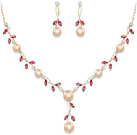 EVER FAITH Wedding Pearl Jewelry for Bride CZ Crystal Simulated Pearls Floral Vine Filigree Bridal Necklace Earrings Set
