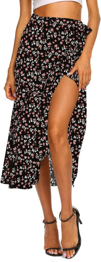 Newchoice Women's Boho Leopard Skirt High Low Split Summer Beach Midi Wrap Skirts