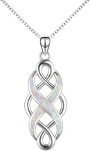YFN Irish Celtic Knot Created Opal Pendant Necklace Sterling Silver Black Necklaces for Women Men 18"