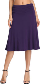 Urban CoCo Women's Ruched High Waist Knee Length Jersey A-Line Stretchy Flared Casual Skirt