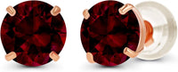 Solid 14K Yellow, White or Rose Gold 4mm Round Genuine Gemstone Birthstone Prong Set Stud Earrings For Women