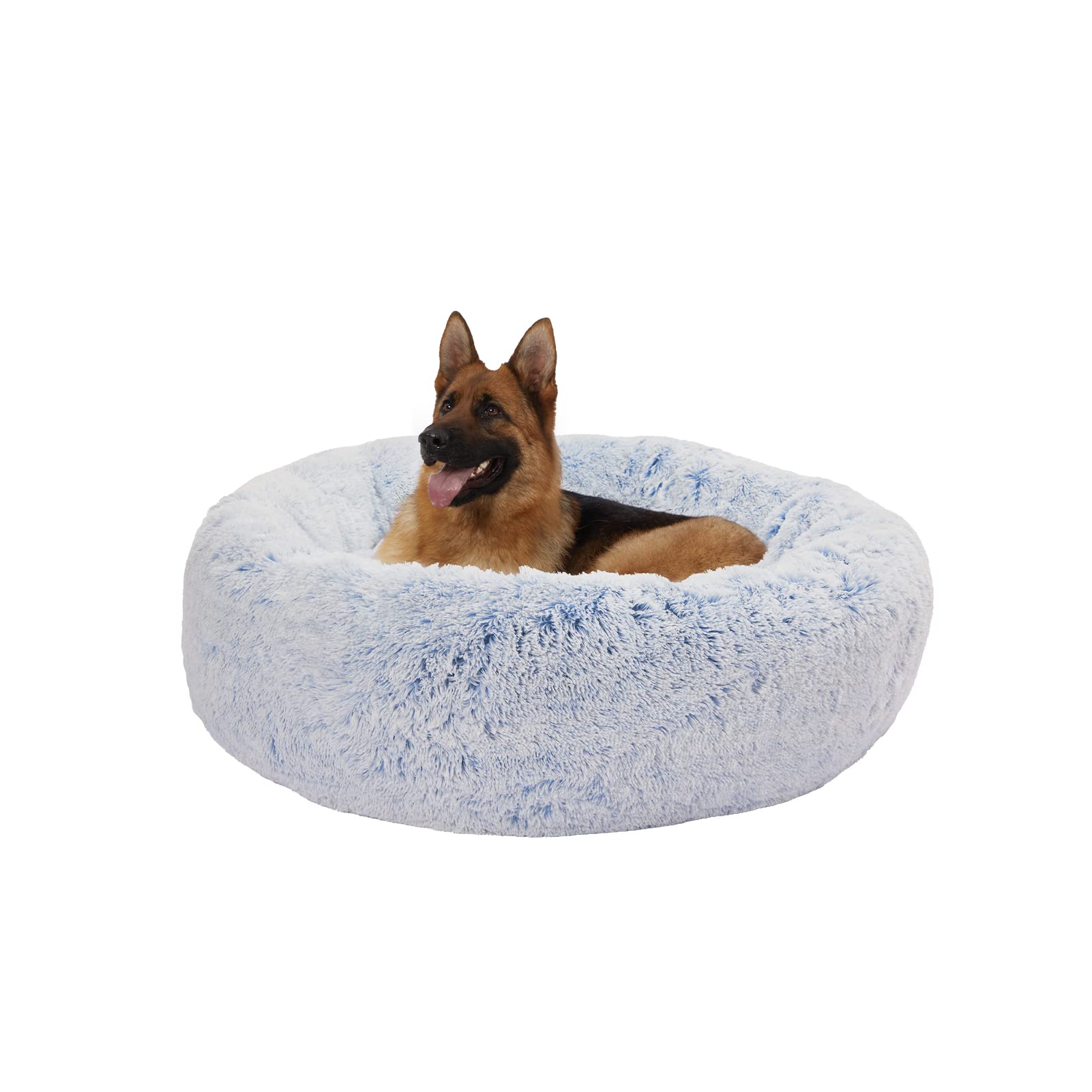 Bedfolks Calming Donut Dog Bed, 45-Inch Round Plush Anti-Anxiety Dog Bed, Washable with Non-Slip Bottom (Pink, Extra Large)