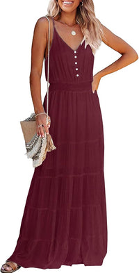 PRETTYGARDEN Sundress for Women 2025 Summer Spaghetti Strap Sleeveless High Waist Beach Long Maxi Dresses