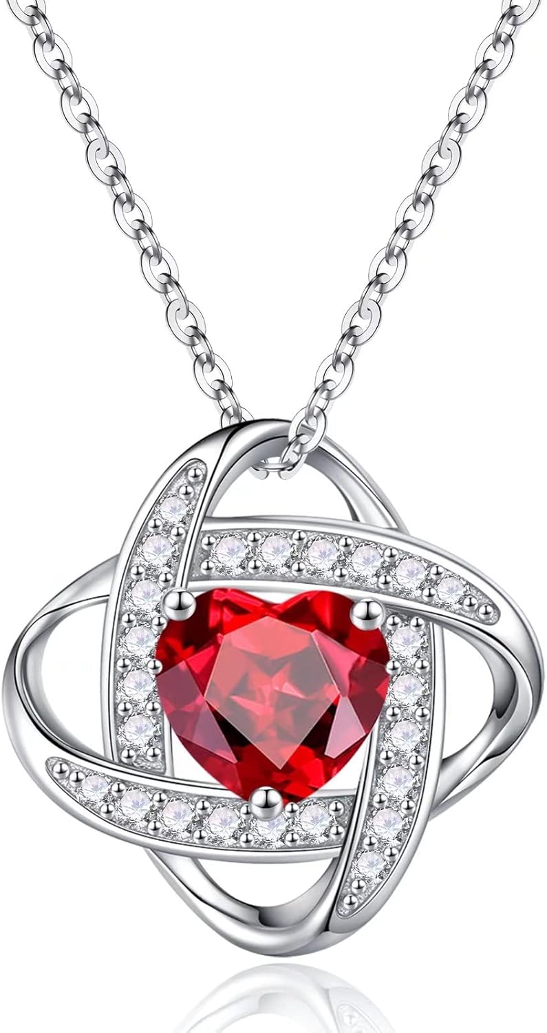 Iefil 925 Sterling Silver Love Knot Birthstone Necklace, Natural or Created Gemstone, Anniversary Birthday Gifts for Women, Jewelry Gifts for Wife Mom Girlfriend