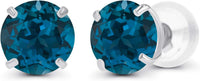 Solid 14K Yellow, White or Rose Gold 4mm Round Genuine Gemstone Birthstone Prong Set Stud Earrings For Women