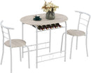 VINGLI 3 Piece Dining Set,Small Kitchen Table Set for 2,Breakfast Table Set,Kitchen Wooden Table and 2 Chairs for Small Space/Dining Room/Apartment,Metal Frame,Wine Rack,White&Light Oak