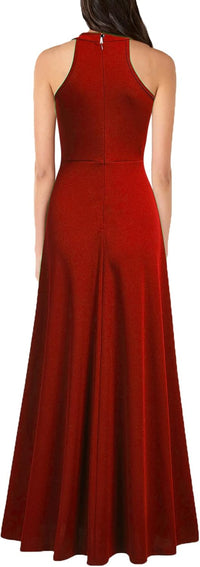 MUSHARE Women's Halter Neck Sexy Split Cocktail Party Maxi Long Formal Dress