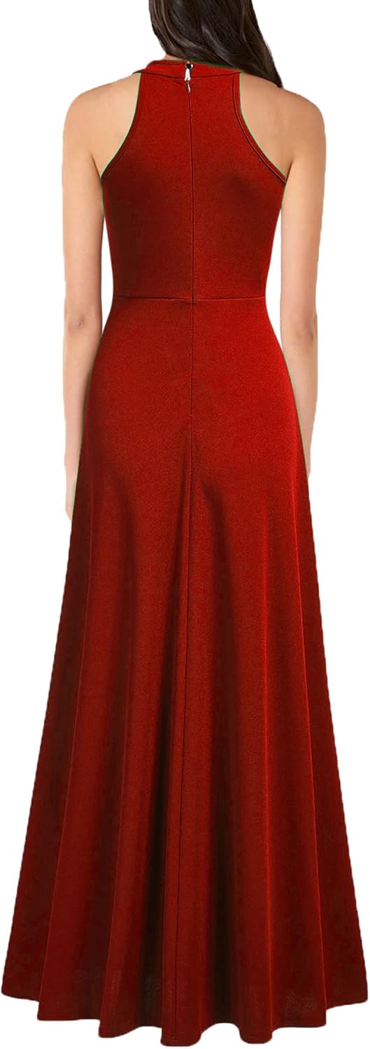 MUSHARE Women's Halter Neck Sexy Split Cocktail Party Maxi Long Formal Dress
