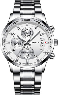 CRRJU Men's Fashion Stainless Steel Watches Date Waterproof Chronograph Wristwatches,Stainsteel Steel Band Waterproof Watch