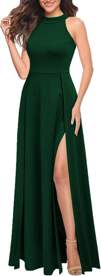 MUSHARE Women's Halter Neck Sexy Split Cocktail Party Maxi Long Formal Dress